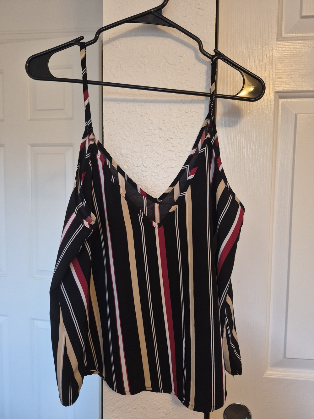 SHEIN Black Tank Top with Red, Cream & White Stripes